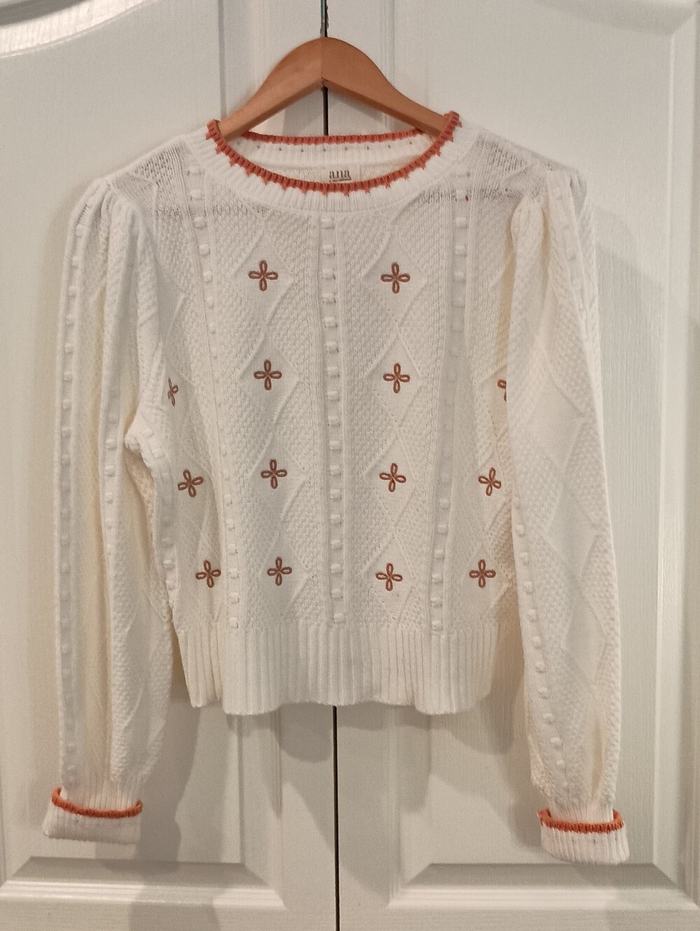 ANA Cream Knit Sweater with Rust Trim